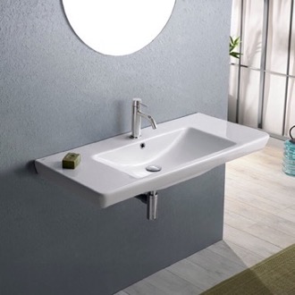 Bathroom Sink Rectangular White Ceramic Wall Mounted or Drop In Bathroom Sink CeraStyle 068400-U